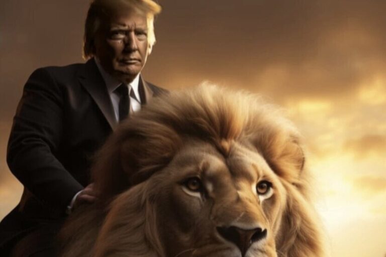 Trump posts AI photo of himself riding a lion while Kamala dominates poll: Live